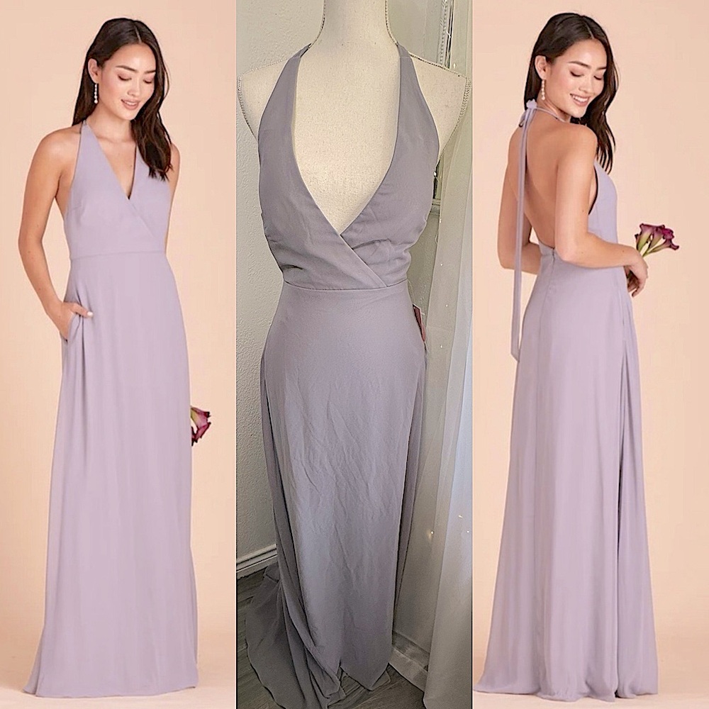 Birdy Grey Moni Dress Chiffon Silver Bridesmaid Dress Formal Long Gown size S